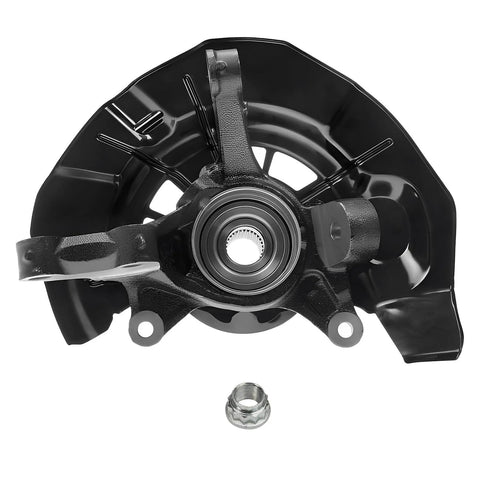 Front Two Piece Steering Knuckles and Wheel Hub Bearings Replacement Kit for Lexus RX330 RX350 RX400h and Toyota Highlander Hybrid 2004-2009 OEM-Grade Includes Two Knuckles, shown in black cast iron with pre-assembled bearings
