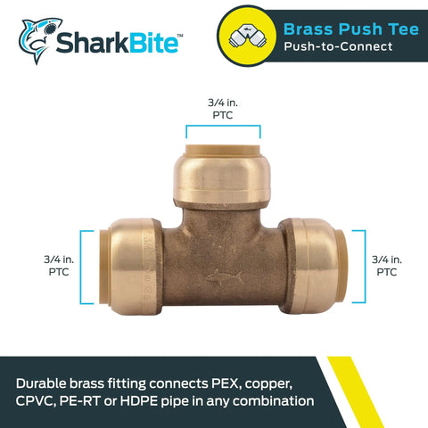 Three Quarter Inch Quick Connect Brass Tee Fitting For PEX Copper CPVC PE RT HDPE Plumbing Easy Push To Connect