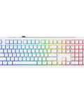 Wireless Tri Mode Inductive Keyboard With Linear Rapid Trigger Switches Gasket Mount Build Seven Layer Deep Dampening Crisp Pbt Doubleshot Keycaps White US Layout with rainbow backlighting.