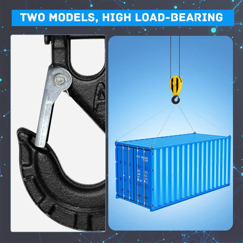 Beefy Heavy Duty Forged Steel Clevis Slip Hook For Winch Cables And Ropes Five Sixteenth Inch Extreme Hook Black with blue container