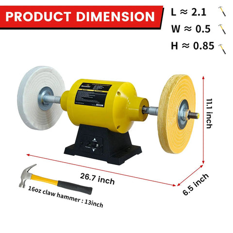 10 Inch Dual Speed Bench Buffer Polisher With Three Quarter Horsepower Induction Motor And Heavy Duty Cast Iron Base dimensions