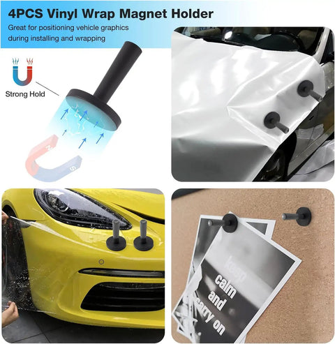 Vinyl Wrap Tool Kit for Cars With Heat Gun, 16Ft Cord, Squeegee, Vinyl Tucking Tool, Sponge Roller, Magnet Holders, Film Cutter, and Window Tinting Accessories for Quick Wrapping, Decals, and Graphics Installation showing magnet holders securing wrap