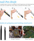 Steps illustrating blade change on cutting knife from Pro Grade 20Pcs Gunpla Model Tools Kit For Easy Assembly And Repair with tweezers shown.