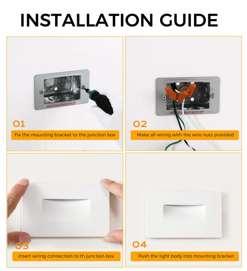 Installation guide for dimmable 3 color LED indoor outdoor step lights 3000K 4000K 5000K 3W 100lm downward lighting for stairs