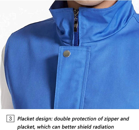EMF Shielding Workwear Vest With 50 Percent Silver Fabric For Radiation Protection showcasing blue placket design