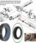 Straight Shot Heavy Duty Front Axle Vacuum Knuckle And Tube Seal Kit For 1998 To 2004 Ford F250 F350 F450 F550 Excursion Dana Fifty Sixty, showing seals and axle assembly.