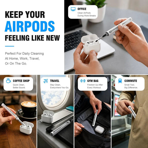 3 In 1 Earbud Cleaning Kit For AirPods Pro 3 2 1 with metal tip and sponge in everyday use scenarios.