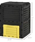 80 Gallon Garden Compost Tumbler Bin With Dual Side Loading Yellow Unit 23.75 By 23.75 By 32 Inch Size 48 Vent Airflow PP Plastic Construction No Hassle Snap Assembly For Easy Setup