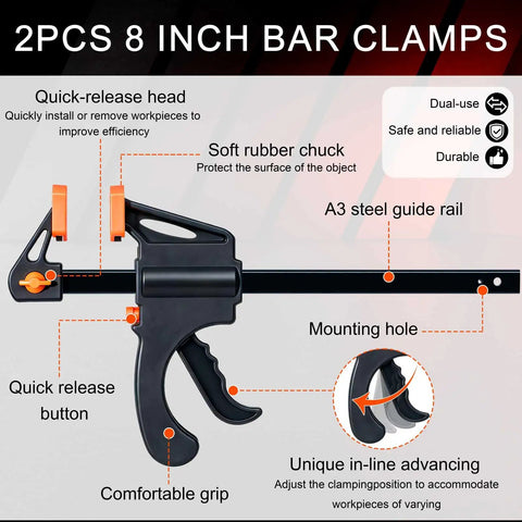 90 Degree Corner Clamps For Woodworking, Trigger Clamp Set with quick-release and steel guide rail for carpentry projects.