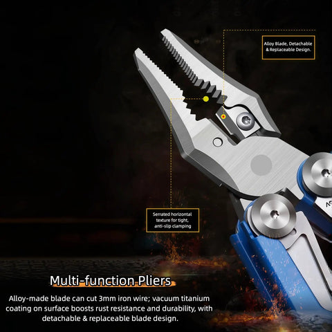 All In One EDC Multitool With Pliers And Fire Starter 20 Function Kit With Replaceable 5Cr15MoV Blade Wire Cutters detail