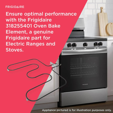 Replacement Oven Bake Element 318255401 For Electric Ranges And Stoves shown in kitchen with oven for context