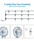 Diagram of outdoor misting system kit for patio and backyard 99 ft water mist with built in filter and misting fan setup.