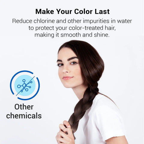 Woman with dark hair benefiting from Shower Filter Replacement Cartridge For Aquasana AQ 4125 And Compatible Systems Pack Of 2