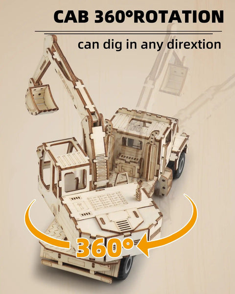 3D Wooden Excavator Puzzle Kit For Adults Build A Realistic Mechanical Model With 177 Laser Cut Parts Hands On Brain Teaser