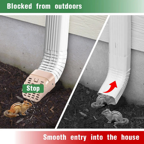 Two Pack Type A Downspout Extenders For 3x4 Inch Gutters With Leaf Guard Easy Install Diverter Outlet Filter Keeps Debris Out And Water Flow Clear Fits Standard Gutter Systems And Downspouts, image of gutter with wildlife blockers