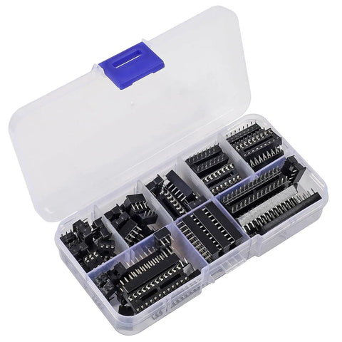 Super Handy DIP IC Sockets Kit With 66 Solder Type Adapters in various pin sizes, 2.54mm pitch, in plastic storage box