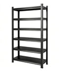 Super Heavy Duty Six Tier Metal Storage Shelves With Height Adjustment Rock Solid Double Layer Upright Design in black color.