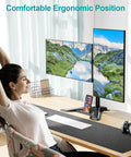 Dual Monitor Stand For 13 To 27 Inch Screens, Free Standing Full Motion Desk Mount With Boss Level Adjustability on desk