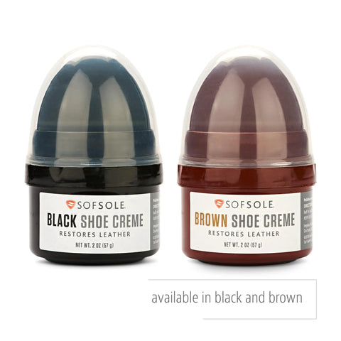 Black Leather Shoe Creme That Polishes And Protects Smooth Leather Keeps Your Kicks Looking Fresh And Shiny For Everyday Wear Long Lasting Gloss For All Your Shoes, two containers, black and brown shoe cremes, 2 oz each