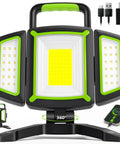 Rechargeable LED Work Light 30W With 3000 Lumens, Magnetic Base, showing front view with 360 degree rotation and accessories