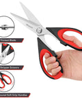 Heavy Duty Kitchen Scissors Set Eight And A Half Inch Two Pack Stainless Steel Shears for Meat Poultry Food Prep with red grip