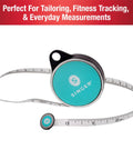 ProSeries 98 Inch Retractable Tape Measure With Leatherette Case Teal Color Pocket Friendly Easy Clip For Lanyard Or Keyring