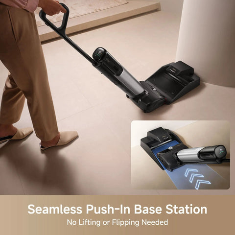 Zero Drama Cordless Wet And Dry Vacuum Cleaner docked in seamless push-in base station for easy charging.