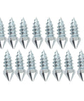 Heavy Duty Winter Tire Spikes With Solid Tungsten Steel Tips And Rugged Aluminum Construction M8 Thread 100 Piece Set, 12 metal spikes shown