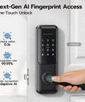 Person using Keyless Fingerprint Smart Door Lock With Handle For Front Door Keypad Entry No Key Needed Digital Lock Replacement