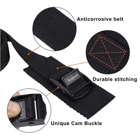 Adjustable Cam Buckle Lashing Straps 6 ft 1 in wide with anticorrosive belt, durable stitching, and unique cam buckle design.