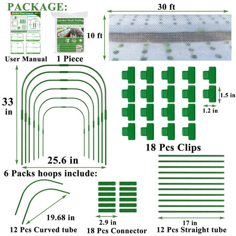 Garden Mesh Netting Kit With Ultra Fine 10x30 Ft Netting For Raised Beds Plant Covers Includes 6 Pro Grade Garden Hoops And 18 Clips Pest Barrier For Veggies Flowers Greenhouse Row Cover And Animal Protection