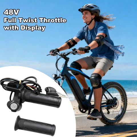 Image of Full Twist Throttle Upgrade For E Bikes And Scooters, 48V 3 Pin Universal Throttle with LCD Display and Key Lock.