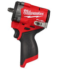M12 FUEL Stubby 3/8 Inch Impact Wrench Bare Tool, high torque, compact red black silver design, side view