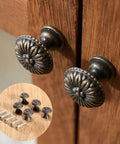 Five Pack Antique Brass Tiny Round Cabinet Knobs For Drawers And Cabinets, 17x15mm Iron Drawer Pulls With M4x25mm Screws, Vintage Style Hardware With Anti Rust Finish on wooden cabinet door