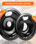 Stove Top Covers And Porcelain Burner Drip Pans Set For Electric Stoves Includes 2 Large 8 Inch Pan Covers And 2 Small 6 Inch Pan Covers In Black Ceramic Easy Clean Cooktop Shield 4 Piece Replacement