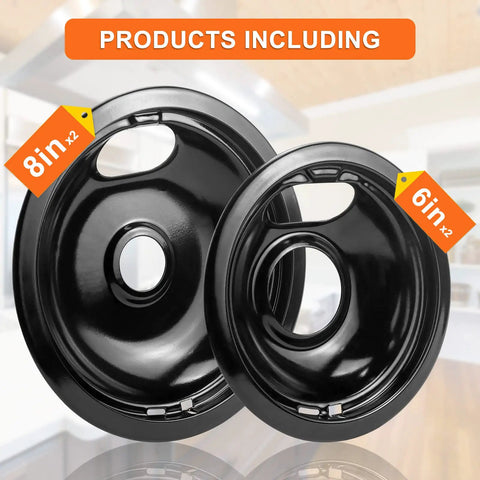 Stove Top Covers And Porcelain Burner Drip Pans Set For Electric Stoves Includes 2 Large 8 Inch Pan Covers And 2 Small 6 Inch Pan Covers In Black Ceramic Easy Clean Cooktop Shield 4 Piece Replacement