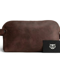 Rugged Leather Dopp Kit For Cords And Chargers, All Purpose Travel Organizer, Full Grain Bourbon Brown Handmade Bag front view