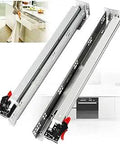 Beefy Undermount Soft Close Drawer Slides, Bottom Mounted Ball Bearing Runners for Cabinets, shown with rear mount brackets.