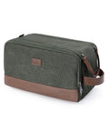 Mens Travel Toiletry Organizer Bag With Canvas And Leather Dopp Kit Water Resistant Shaving Case Wet Pocket For Damp Items Large Green