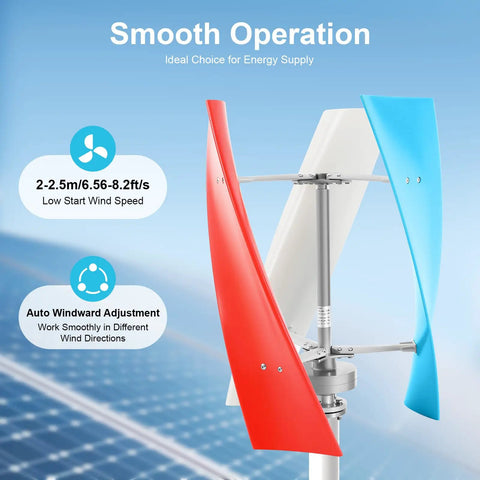 400W 3-Blade Wind Turbine Generator With Controller, Rare Earth Permanent Magnet, vertical turbine with red, white, blue blades