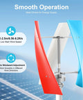 Beefy 400W 24V DC Maglev Vertical Axis Wind Turbine with red, white, blue blades and charge controller in smooth operation