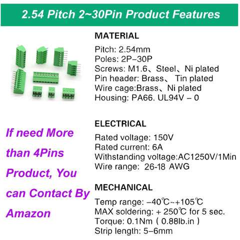 50 Pack 2.54mm Pitch Screw Terminal Block Kit 2P 3P 4P PCB Mount Connectors For Arduino And Raspberry Pi 6A 150V