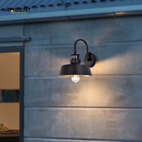 Motion Sensor Gooseneck Barn Lights Outdoor Wall Mount Porch Lights Industrial Farmhouse Sconces Black Finish Exterior Lighting