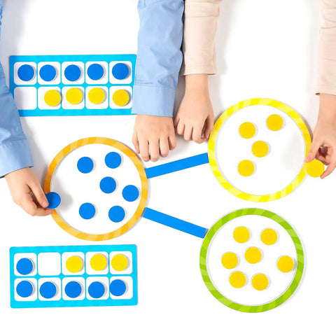 Children using 84 Piece Magnetic Number Bonds and Magnetic Ten Frames Set for Classroom Use with Jumbo Ten Frames for Whiteboards.