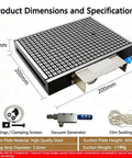 Shop Ready Cnc Vacuum Chuck And Suction Base Plate With Built Tough Grip And Stable Pressure For Router Milling Fixtures On Metal Or Plastic Workpieces, showing 200x200mm steel plate dimensions.