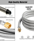 10 Ft High Pressure Propane Extension Hose With Steel Braided Line And 3/8 Flare Fittings Conversion Couplings Kit with brass fitting