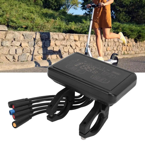 Waterproof Electric Bike Display Panel with Speed, Gear, Power, Mode indicators and 5-wire cable in outdoor setting