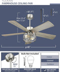 Farmhouse Industrial Ceiling Fan With Light And Remote 48 Inch Beefy Iron Build In Brushed Nickel Finish Two Reversible Blades