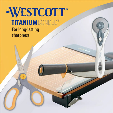 Titanium Bonded Fabric Scissors Set With 5 Inch Micro Tip And 8 Inch Bent Blades For Heavy Fabrics And Precision Snips Two Pack Perfect For Quilting Sewing And Craft Projects on cutting mat