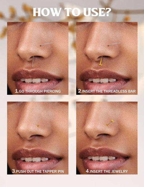 20G Flat Back Threadless Earrings For Women And Men Hypoallergenic 316L Surgical Stainless Steel Nose Lip Tragus Cartilage Medusa Piercing Jewelry 2mm Studs With 14K Gold Filled Shine, nose piercing steps